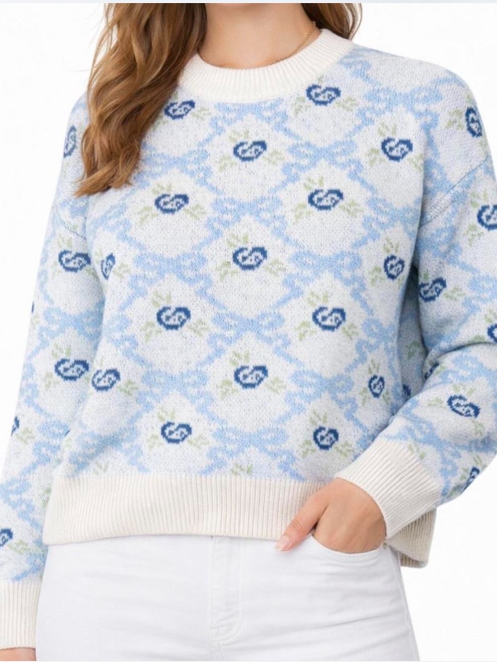 Sincerly Jules Light Blue Floral Bow Crewneck
Sweater Size Small